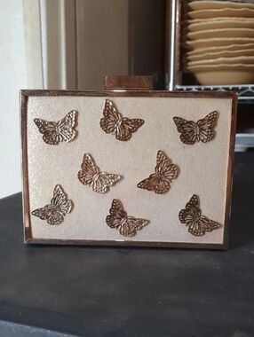 Gold Butterfly Embellished Clutch - Shimmering Rose Gold